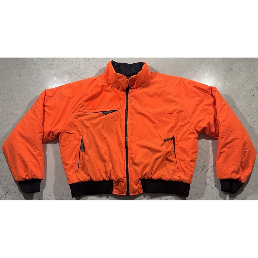 VTG 90s Field & Stream Bomber Jacket Mens 2XL XXL Blaze Orange Quilted Hunting
